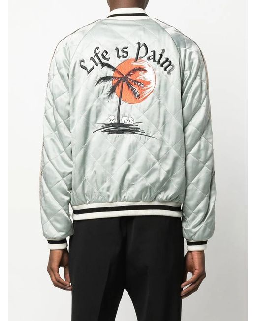Palm Angels Gray Embroidered-motif Quilted Jacket for men
