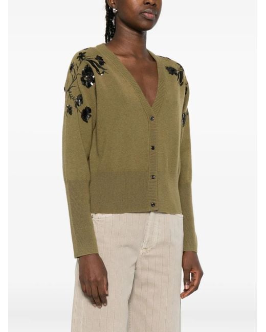 ERMANNO FIRENZE Green Sequin-Embellishment Cardigan
