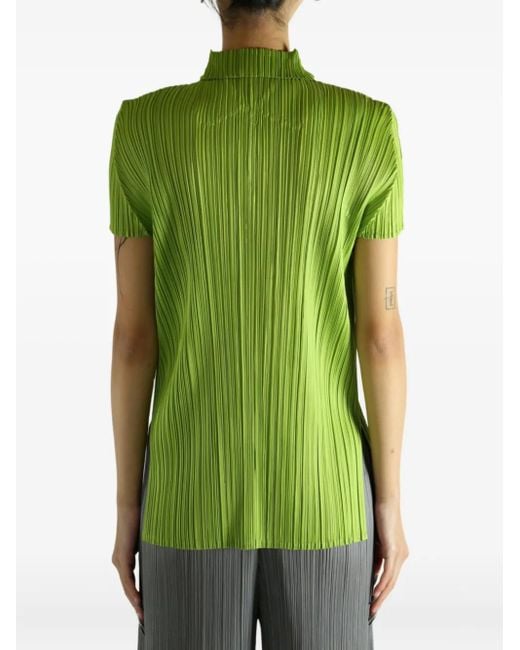 Pleats Please Issey Miyake Green August Pleated Polo Top
