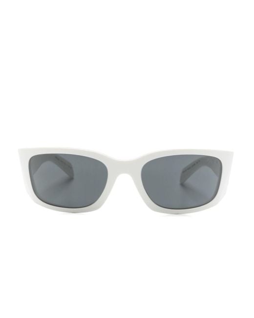 Prada Gray Logo-engraved Biker-style Sunglasses for men