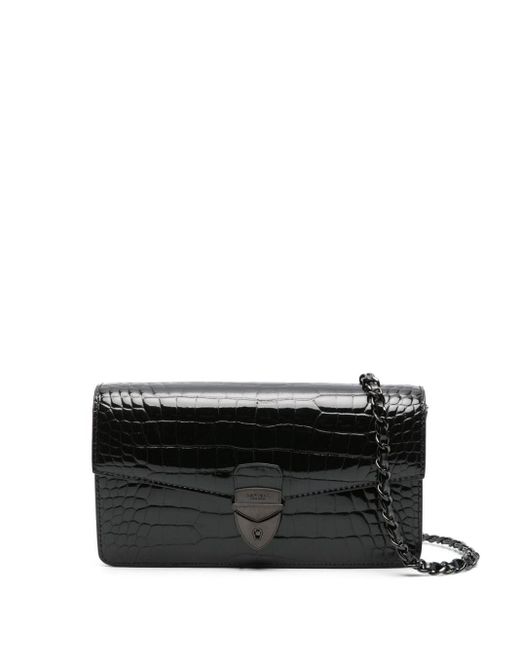 Aspinal Black Mayfair Logo-lettering Patent-leather Clutch Bag