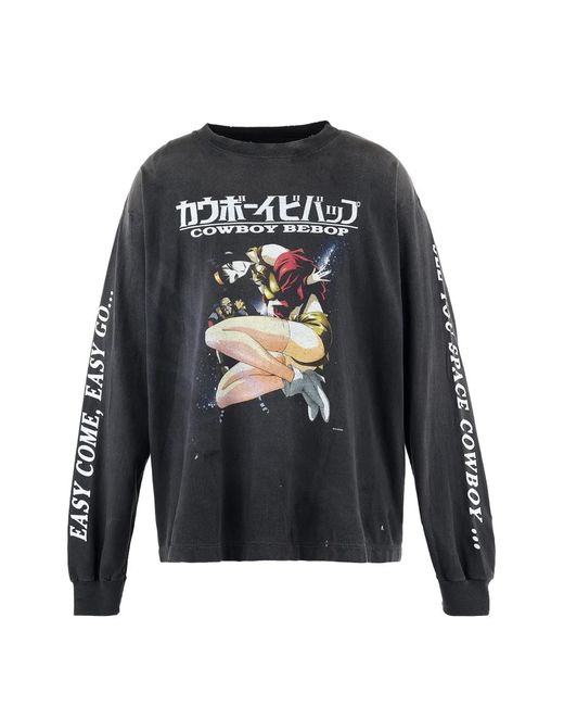 SAINT Mxxxxxx Gray Cowboy Bebop Graphic-Print Long-Sleeve T-Shirt for men