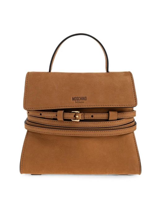 Moschino Brown Small Tie Me Buckle-Strap Tote Bag
