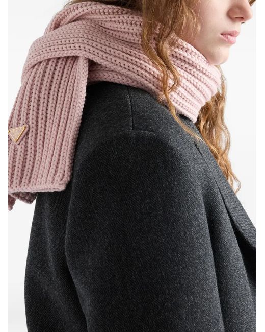 Prada Pink Enameled Triangle Rib Knit Scarf
