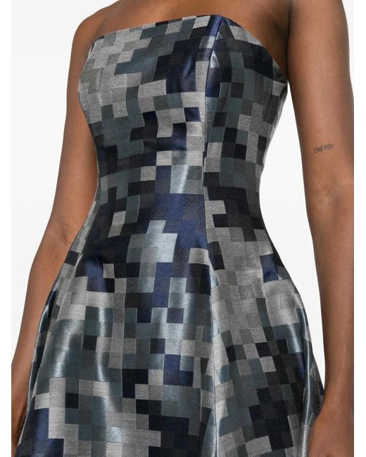 Leen Mougrhabi Blue Amira Strapless Pixel-Print Midi Dress
