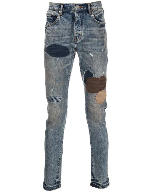 Purple Brand Schmale Jeans Im Patchwork-Look in Blue für Herren