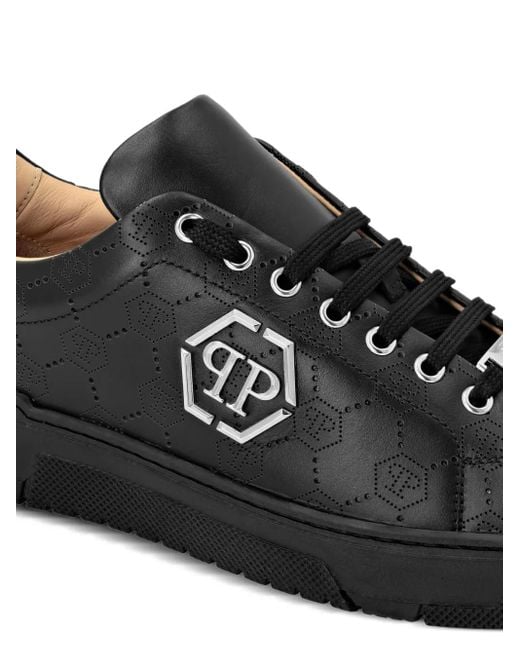 Philipp Plein Black Monogram-Plaque Sneakers