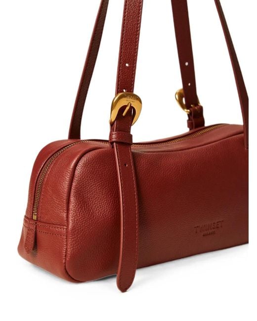 Twinset Red Adjustable Leather Bowler Bag