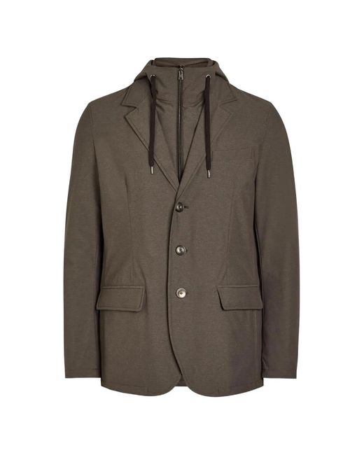 Herno Brown Hooded Single-Breasted Blazer for men