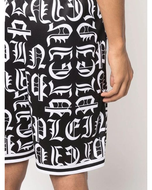 Philipp Plein Black Gothic Plein Jogging Shorts for men