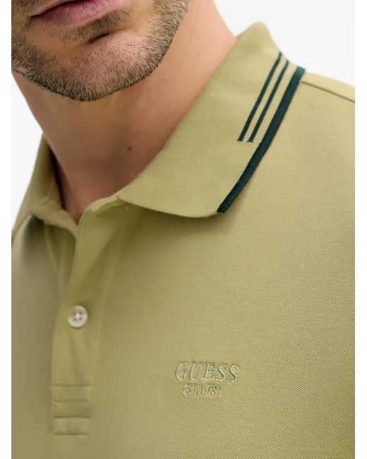 Guess Green Striped Collar Polo Shirt for men