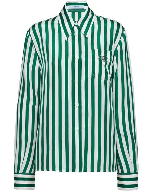 Prada Green Vertical-stripe Silk Shirt