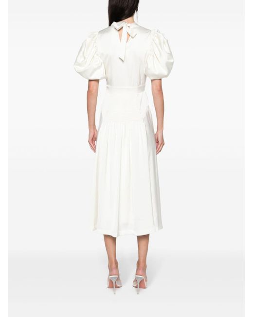 ROTATE BIRGER CHRISTENSEN White Puff-sleeve Satin Midi Dress