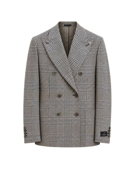 Tombolini Gray Prince Of Wales Check Double-Breasted Jacket for men