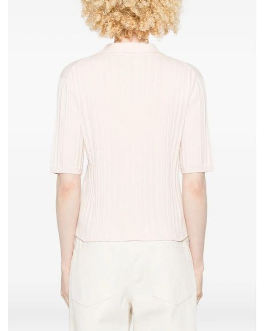 Closed White Ribbed Buttoned Polo Top