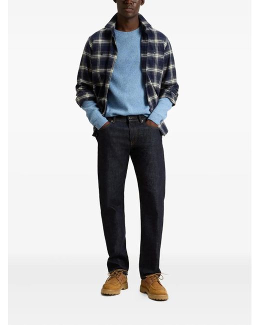 Woolrich Blue Rib-Knit Crew-Neck Sweater for men