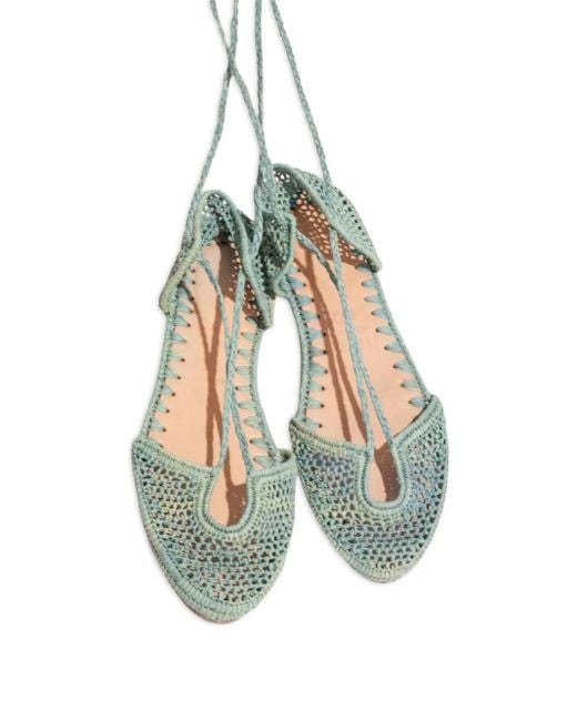 Bailarinas de rafia con cordones SLO_HAND_MADE de color Green