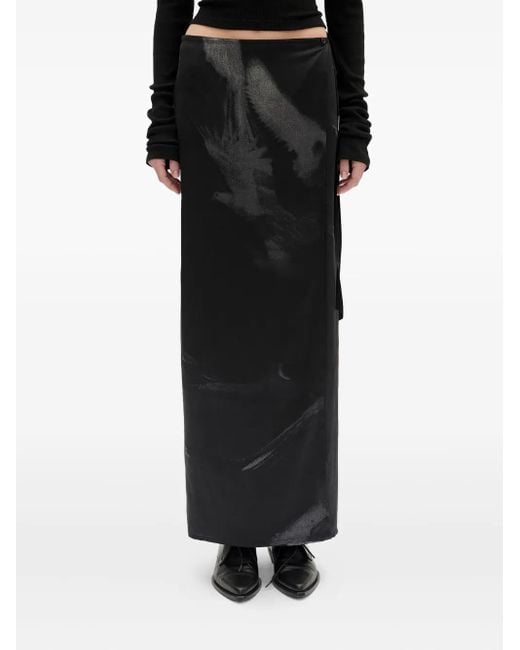Ann Demeulemeester Oku プリント サテンマキシスカート Black