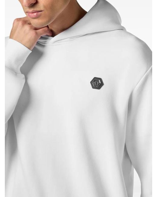 Sudadera con capucha y apliques de strass Philipp Plein de hombre de color White