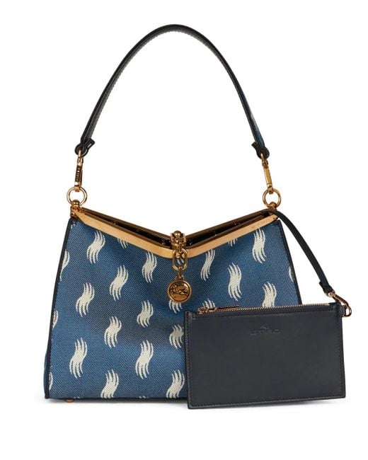 Etro Blue Medium Vela Denim Shoulder Bag