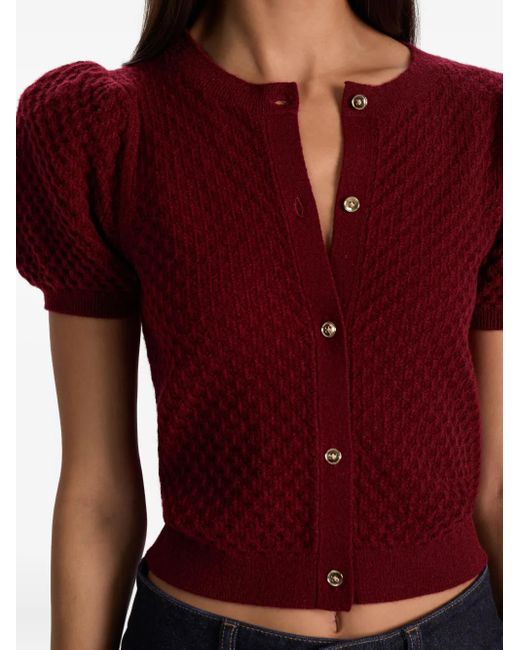 Alice + Olivia Red Sabine Puff-Sleeve Cardigan