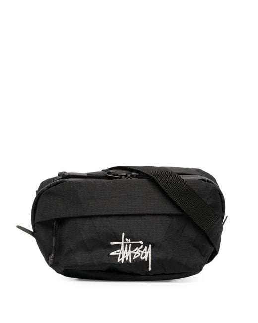 Stussy Black Embroidered-logo Belt Bag for men