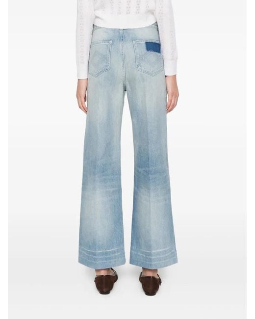 Sandro Blue Faded Straight Zipped Cotton Jeans
