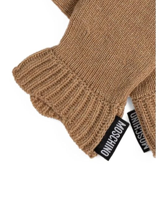 Moschino Brown Gestrickte Handschuhe Mit Logo-Patch