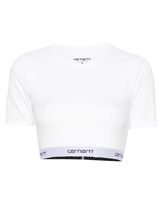 Carhartt White Script Cropped-T-Shirt mit Logo-Bund