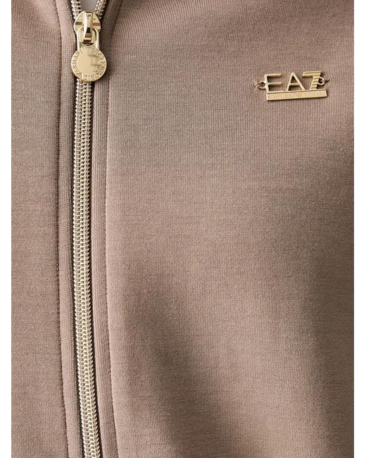 EA7 Brown Logo-Plaque Zip-Up Track Jacket