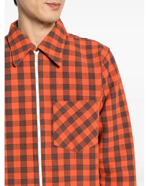 Wales Bonner Orange Check-Pattern Organic-Cotton Jacket for men