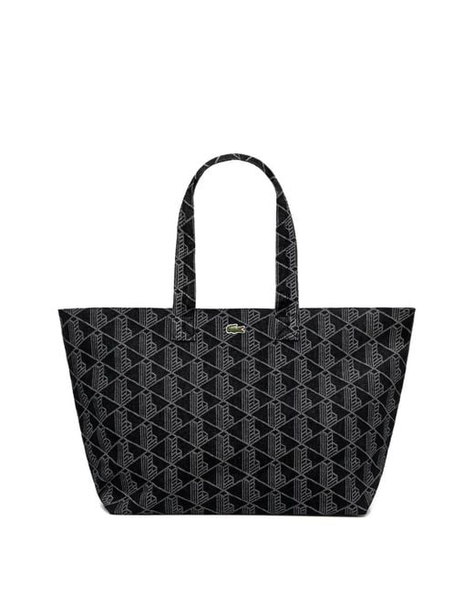 Lacoste Black Jacquard Logo Tote Bag