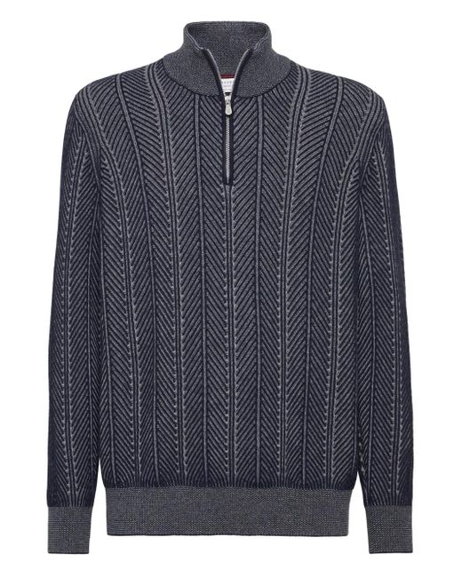 メンズ Brunello Cucinelli ジップアップ カシミアセーター Blue