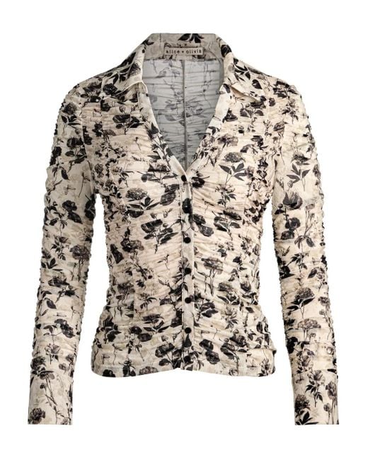 Alice + Olivia Natural Portia Ruched Mesh Top