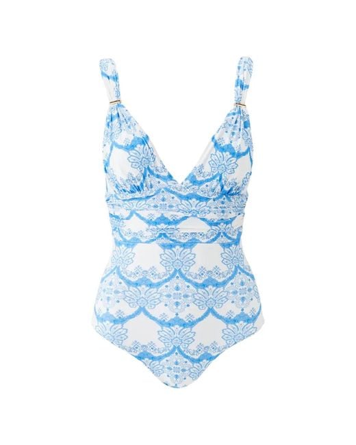 Melissa Odabash Blue Panarea Floral-Print Swimsuit