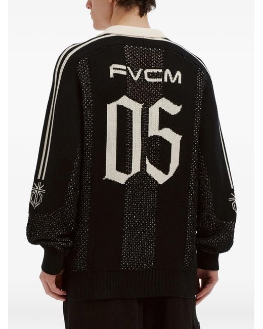 FIVE CM Black Logo-Intarsia Open-Collar Sweater for men