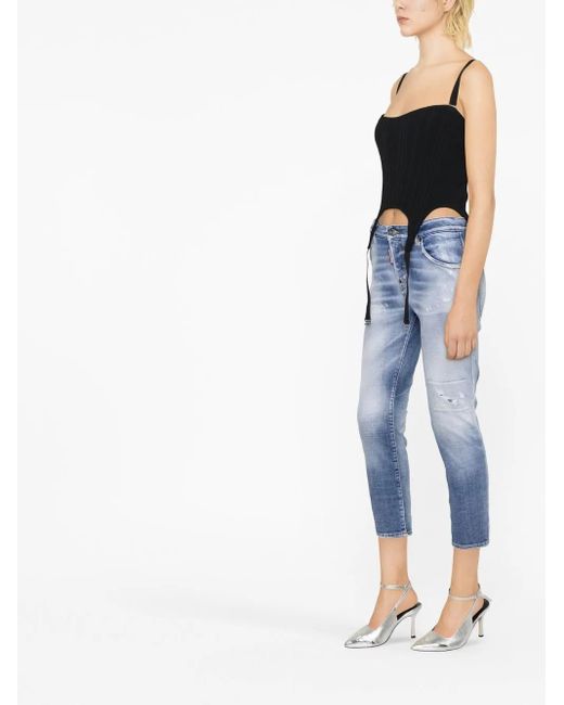 DSquared² Blue Distressed-Effect Cropped Jeans