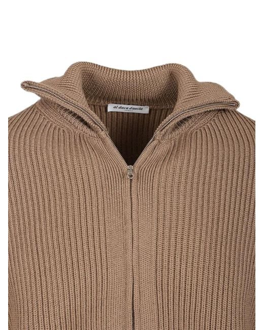 Al Duca D'aosta Brown Ribbed-Knit Zip-Up Sweater for men