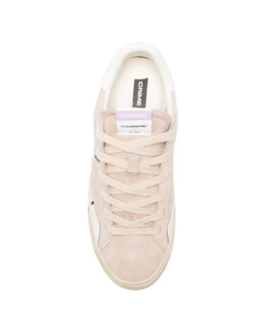 Crime London White Leather Low-Top Sneakers
