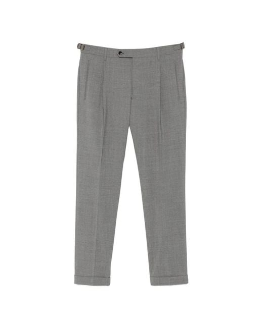 Berwich Gray Pleated Side-Adjuster Trousers for men