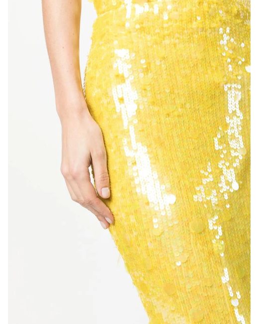 P.A.R.O.S.H. Yellow Sequin-Embellished Midi Skirt