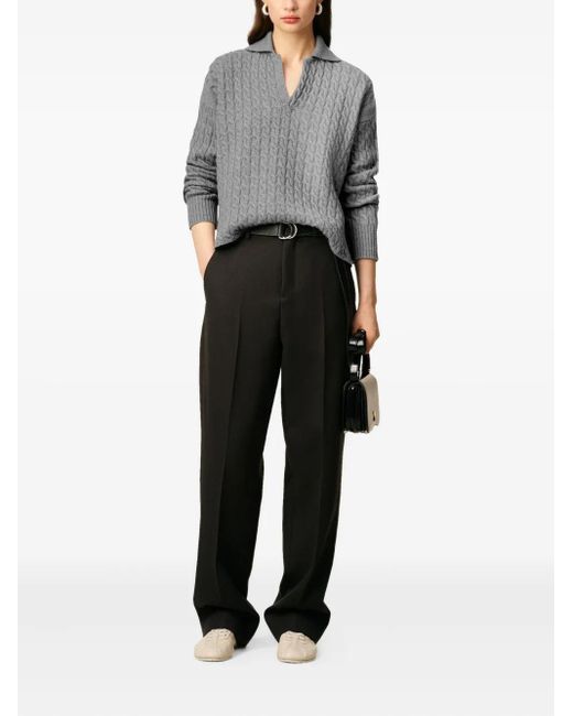 AMI Gray Cable-Knit Wool Polo Shirt