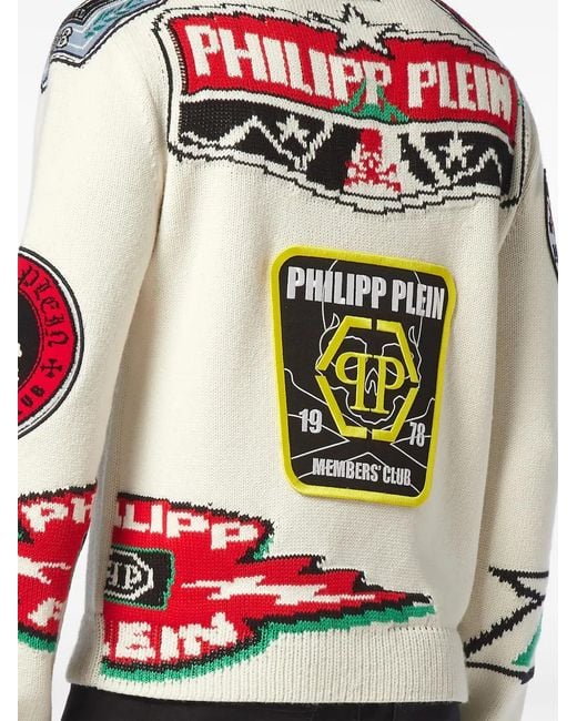 Philipp Plein White Patches Round-Neck Sweater for men