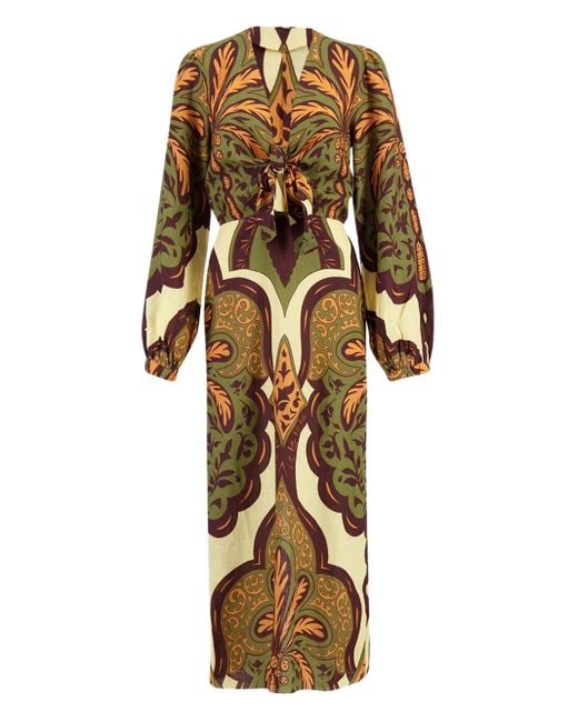 Johanna Ortiz Jurk Met Paisley-Print En Gestrikte Voorkant in het Metallic