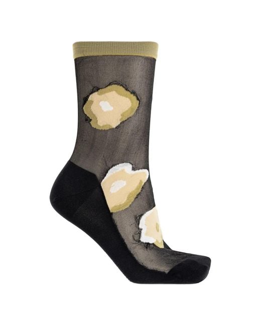 Issey Miyake Black Verve Floral-Pattern Sheer Socks