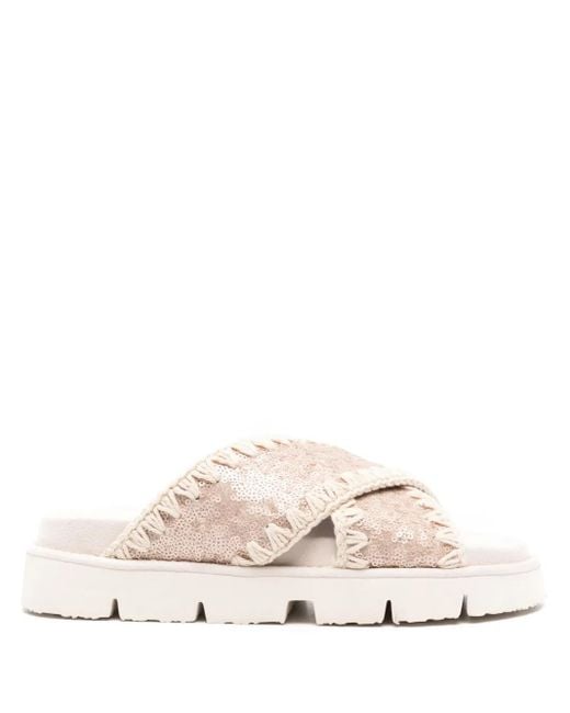 Mou Natural Bio Criss-Cross Sequin-Embellished Sandals