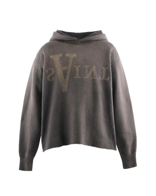 SAINT Mxxxxxx Gray Logo-Print Raw-Cut Hoodie for men