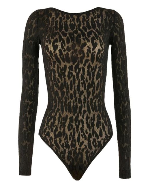 Wolford Black Leo Long-Sleeve Bodysuit
