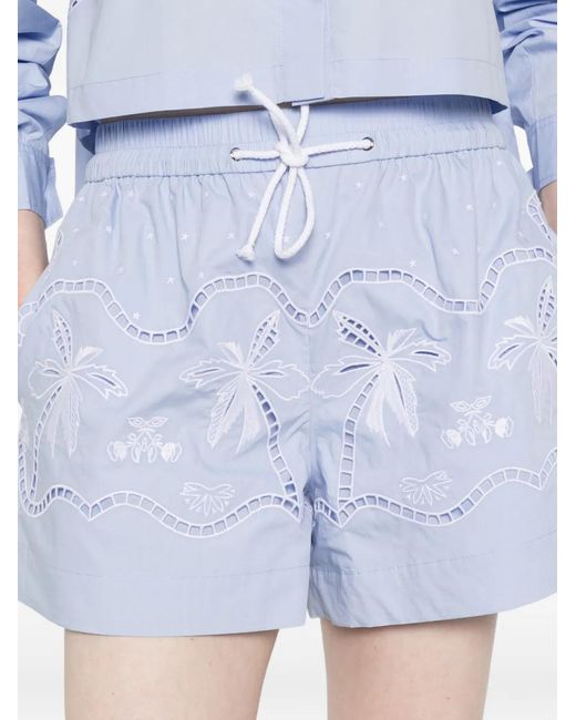 Sandro Blue Short À Broderie Anglaise