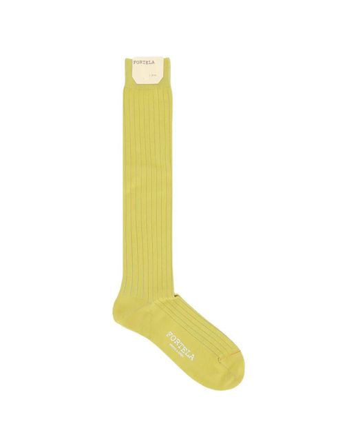 Fortela Yellow Elashort Ribbed Knee-High Socks for men